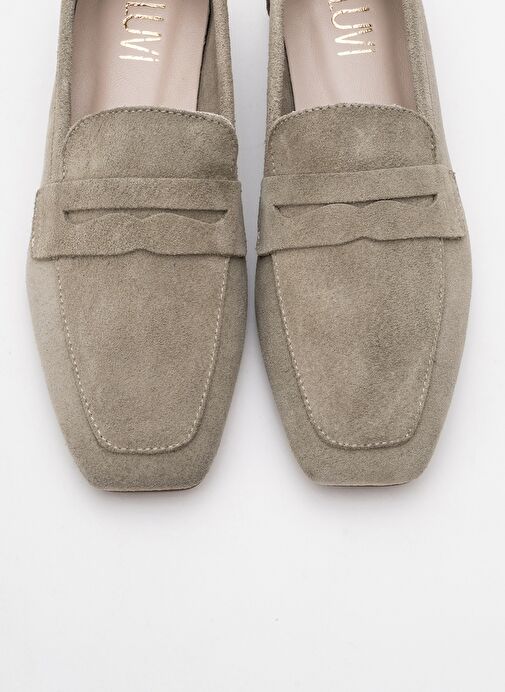 MORNE Bej Süet Hakiki Deri Kadın Loafer Ayakkabı - Görsel 3