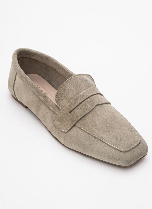 MORNE Bej Süet Hakiki Deri Kadın Loafer Ayakkabı - Görsel 4