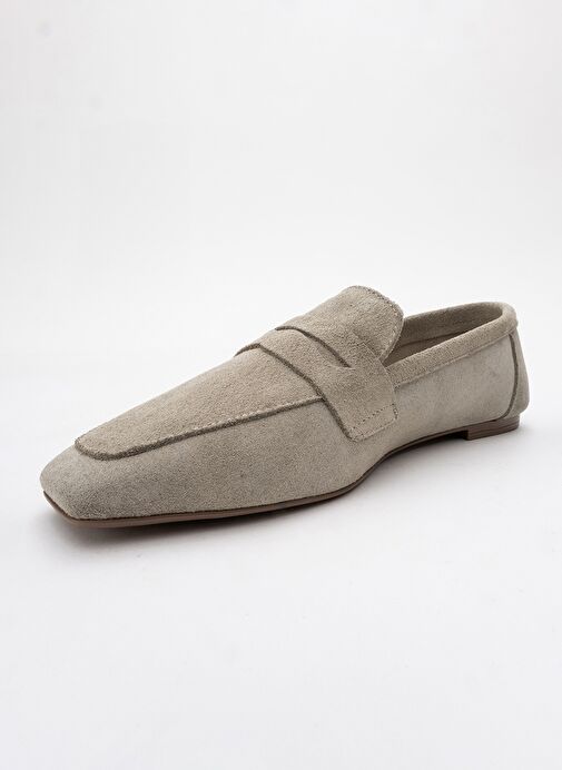 MORNE Bej Süet Hakiki Deri Kadın Loafer Ayakkabı - Görsel 6
