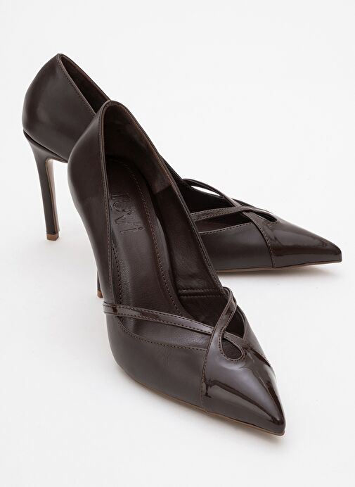 RUBY Kahverengi Cilt Rugan Detaylı Kadın Yüksek Topuklu Ayakkabı - Görsel 2