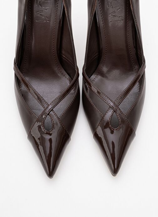 RUBY Kahverengi Cilt Rugan Detaylı Kadın Yüksek Topuklu Ayakkabı - Görsel 3