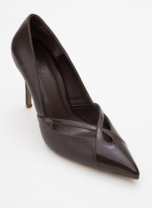 RUBY Kahverengi Cilt Rugan Detaylı Kadın Yüksek Topuklu Ayakkabı - Görsel 4