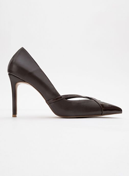 RUBY Kahverengi Cilt Rugan Detaylı Kadın Yüksek Topuklu Ayakkabı - Görsel 7