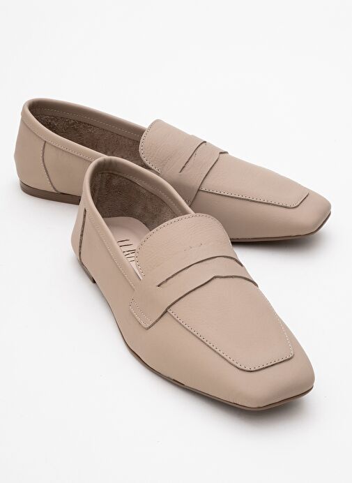 MORNE Bej Cilt Hakiki Deri Kadın Loafer Ayakkabı - Görsel 2