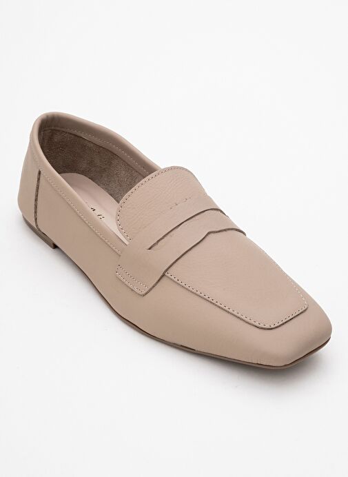 MORNE Bej Cilt Hakiki Deri Kadın Loafer Ayakkabı - Görsel 4