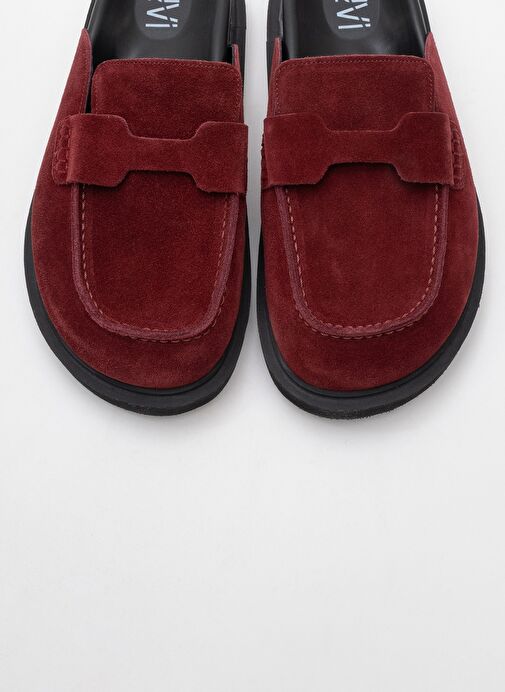 LAVEN Bordo Süet Hakiki Deri Kadın Terlik - Görsel 3