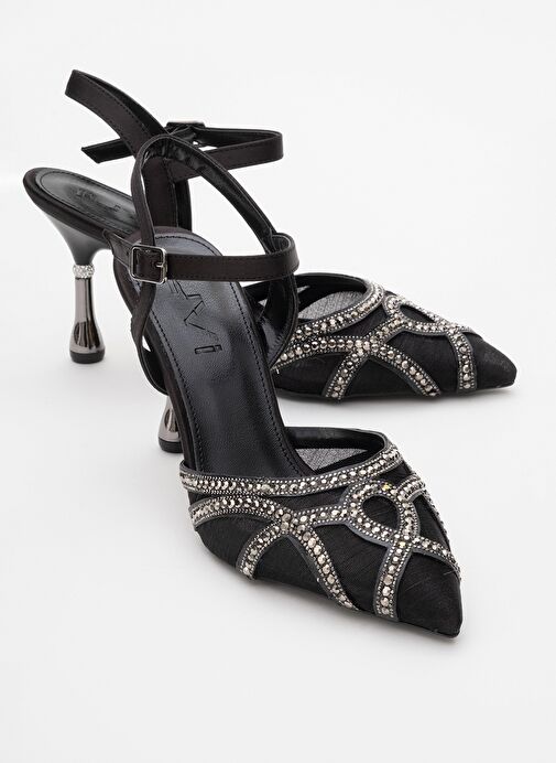 VOLBY Siyah Saten Taşlı Kadın Abiye Ayakkabı - Görsel 2