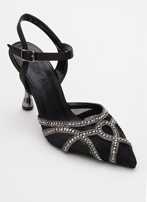 VOLBY Siyah Saten Taşlı Kadın Abiye Ayakkabı - Görsel 4