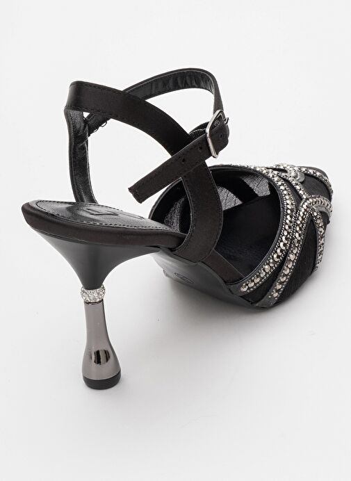 VOLBY Siyah Saten Taşlı Kadın Abiye Ayakkabı - Görsel 6