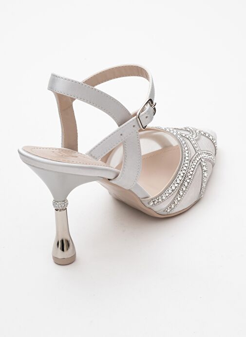 VOLBY Gümüş Saten Taşlı Kadın Abiye Ayakkabı - Görsel 6