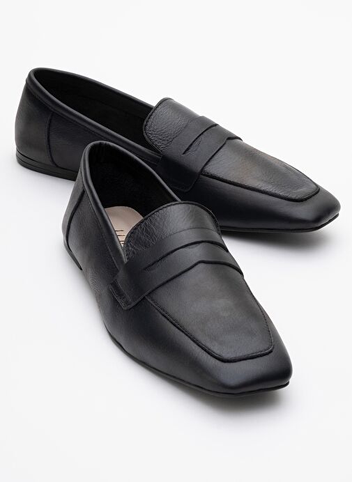 MORNE Siyah Cilt Hakiki Deri Kadın Loafer Ayakkabı - Görsel 2