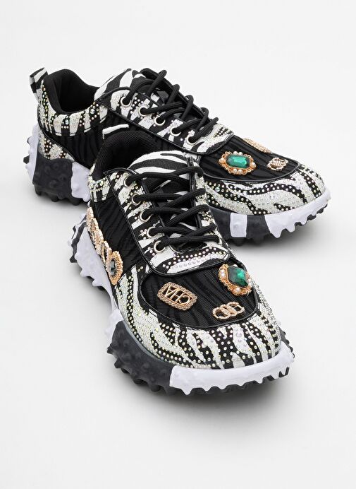 VERO Siyah Desenli Taşlı Kadın Spor Ayakkabı - Görsel 2