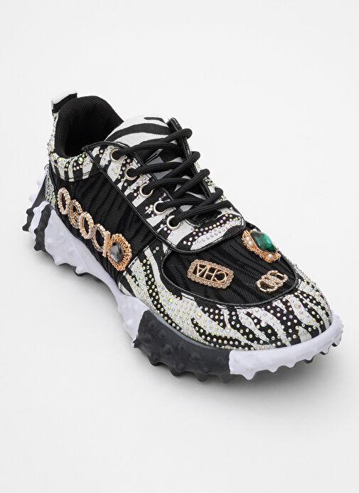 VERO Siyah Desenli Taşlı Kadın Spor Ayakkabı - Görsel 4