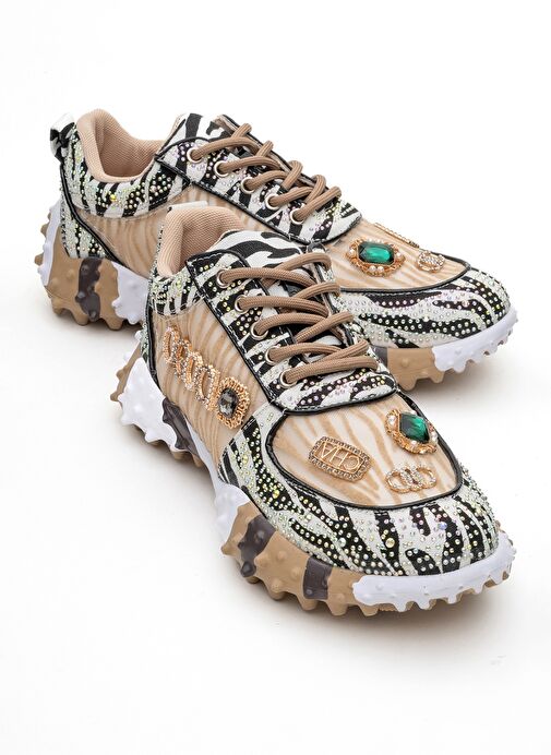 VERO Bej Desenli Taşlı Kadın Spor Ayakkabı - Görsel 2