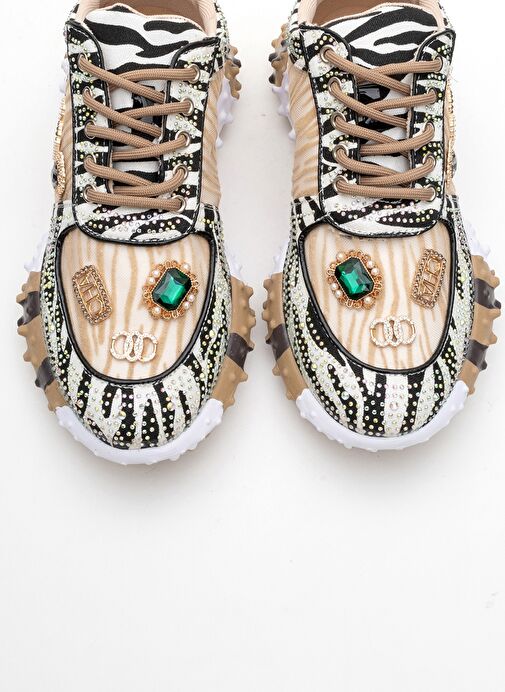 VERO Bej Desenli Taşlı Kadın Spor Ayakkabı - Görsel 3