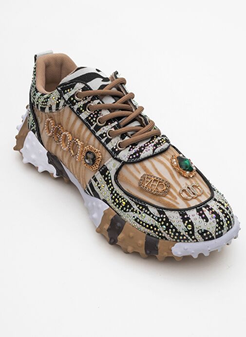 VERO Bej Desenli Taşlı Kadın Spor Ayakkabı - Görsel 4