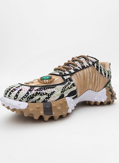 VERO Bej Desenli Taşlı Kadın Spor Ayakkabı - Görsel 5