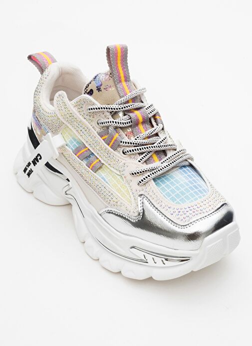 NOİ Beyaz Gümüş Taşlı Kadın Spor Ayakkabı - Görsel 4