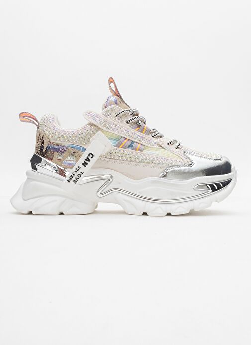 NOİ Beyaz Gümüş Taşlı Kadın Spor Ayakkabı - Görsel 7