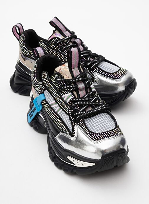 NOİ Siyah Gümüş Taşlı Kadın Spor Ayakkabı - Görsel 2