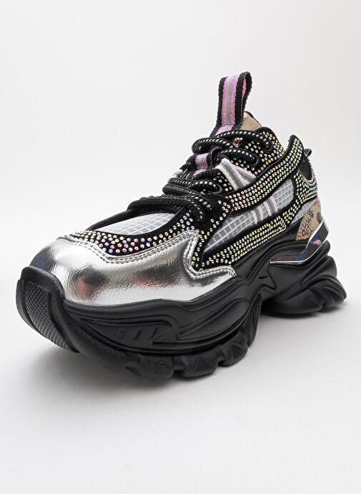 NOİ Siyah Gümüş Taşlı Kadın Spor Ayakkabı - Görsel 6