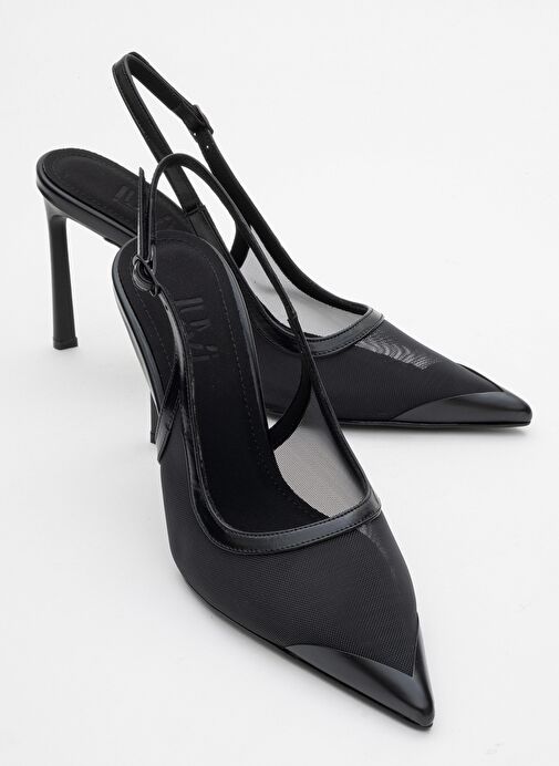 VENAS Siyah Fileli Kadın Yüksek Topuklu Ayakkabı - Görsel 2