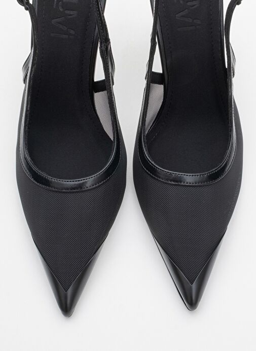 VENAS Siyah Fileli Kadın Yüksek Topuklu Ayakkabı - Görsel 3