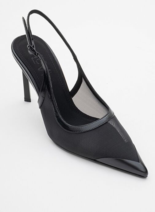 VENAS Siyah Fileli Kadın Yüksek Topuklu Ayakkabı - Görsel 4
