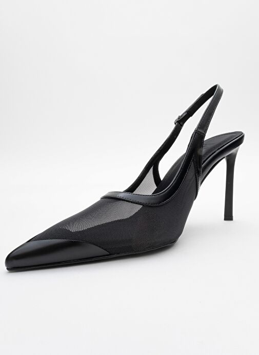 VENAS Siyah Fileli Kadın Yüksek Topuklu Ayakkabı - Görsel 5