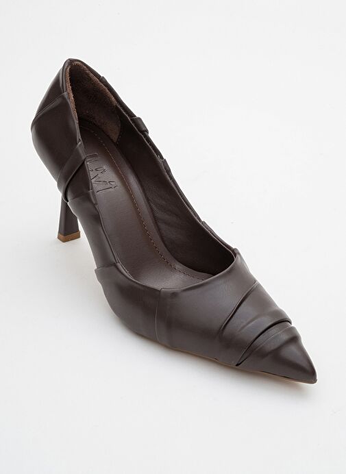 ANLY Kahverengi Cilt Kadın İnce Topuklu Ayakkabı - Görsel 4