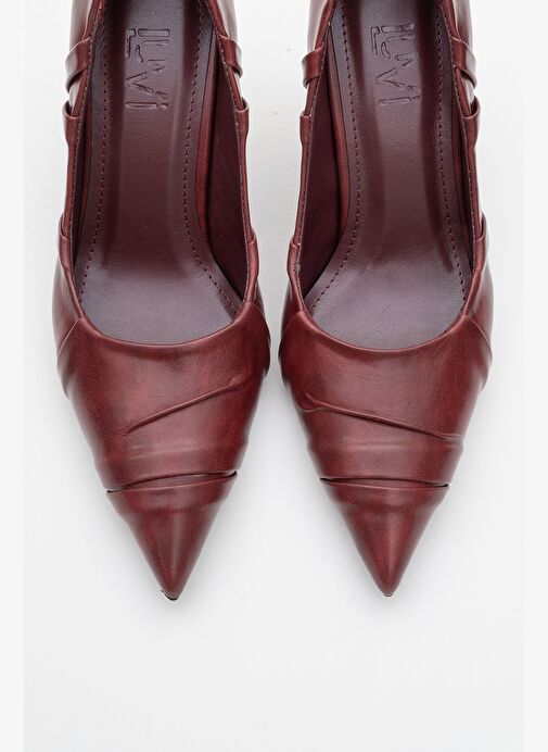 ANLY Bordo Cilt Kadın İnce Topuklu Ayakkabı - Görsel 3