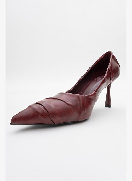 ANLY Bordo Cilt Kadın İnce Topuklu Ayakkabı - Görsel 5