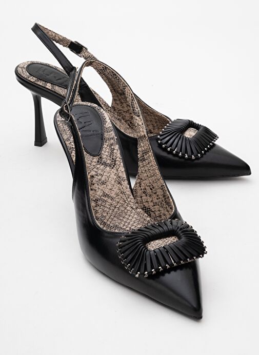 SPERA Siyah Desenli Tokalı Kadın İnce Topuklu Ayakkabı - Görsel 2