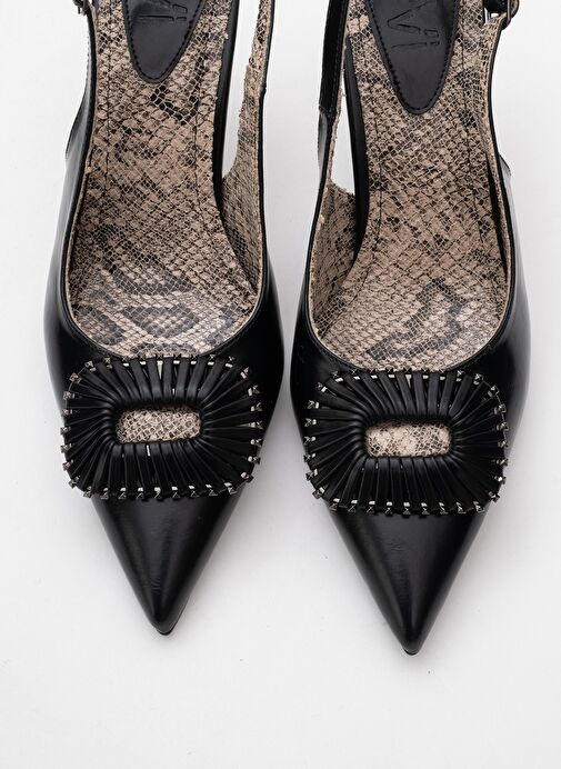 SPERA Siyah Desenli Tokalı Kadın İnce Topuklu Ayakkabı - Görsel 3