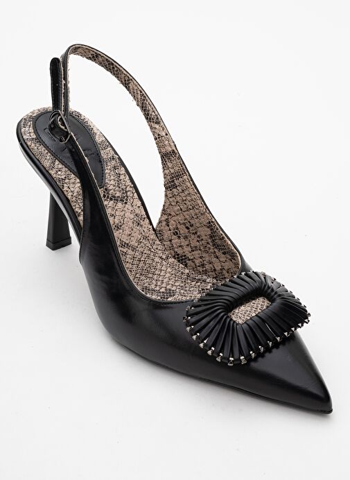 SPERA Siyah Desenli Tokalı Kadın İnce Topuklu Ayakkabı - Görsel 4