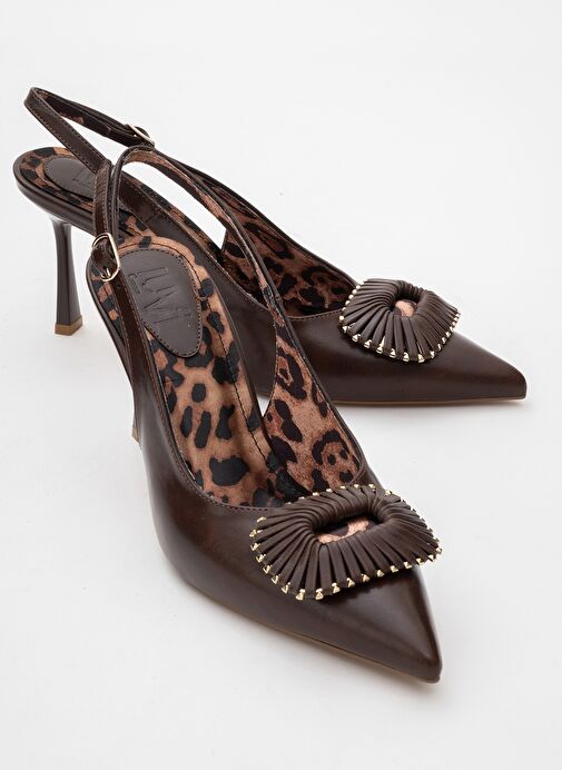 SPERA Kahverengi Desenli Tokalı Kadın İnce Topuklu Ayakkabı - Görsel 2