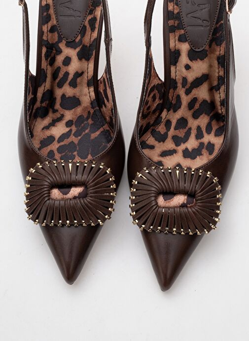 SPERA Kahverengi Desenli Tokalı Kadın İnce Topuklu Ayakkabı - Görsel 3