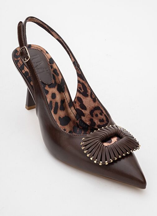 SPERA Kahverengi Desenli Tokalı Kadın İnce Topuklu Ayakkabı - Görsel 4