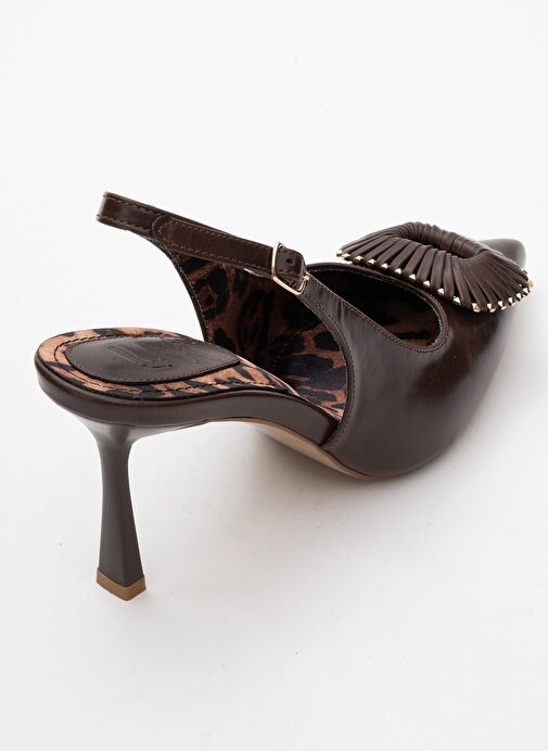 SPERA Kahverengi Desenli Tokalı Kadın İnce Topuklu Ayakkabı - Görsel 6