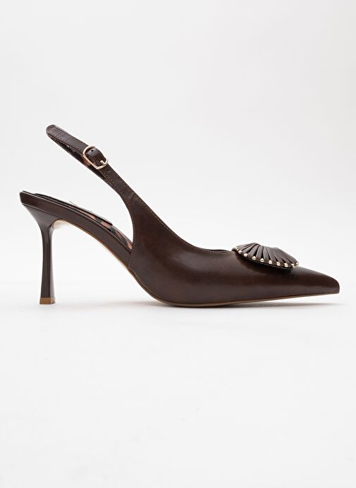 SPERA Kahverengi Desenli Tokalı Kadın İnce Topuklu Ayakkabı - Görsel 7
