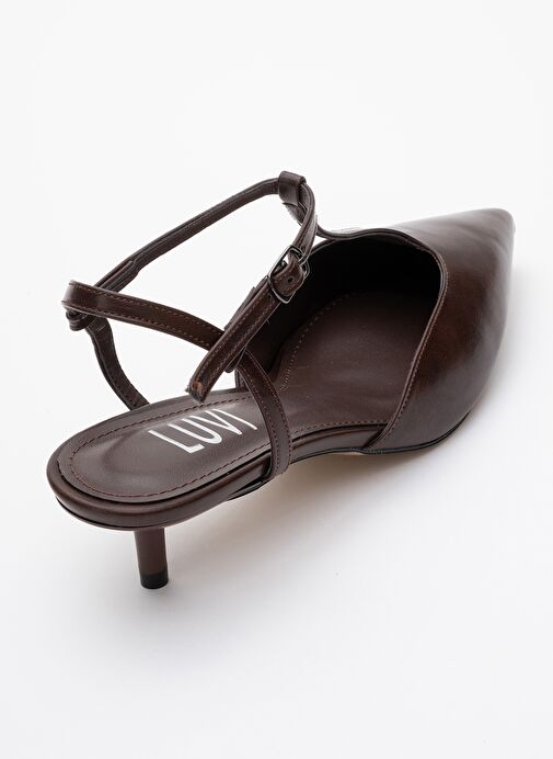 ASHER Kahverengi Cilt Sivri Burun Arkası Açık Kadın Kısa Topuklu Ayakkabı - Görsel 6