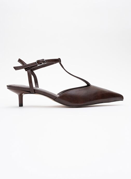 ASHER Kahverengi Cilt Sivri Burun Arkası Açık Kadın Kısa Topuklu Ayakkabı - Görsel 7