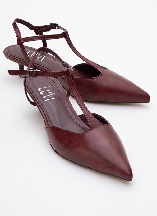 ASHER Bordo Cilt Sivri Burun Arkası Açık Kadın Kısa Topuklu Ayakkabı - Görsel 2