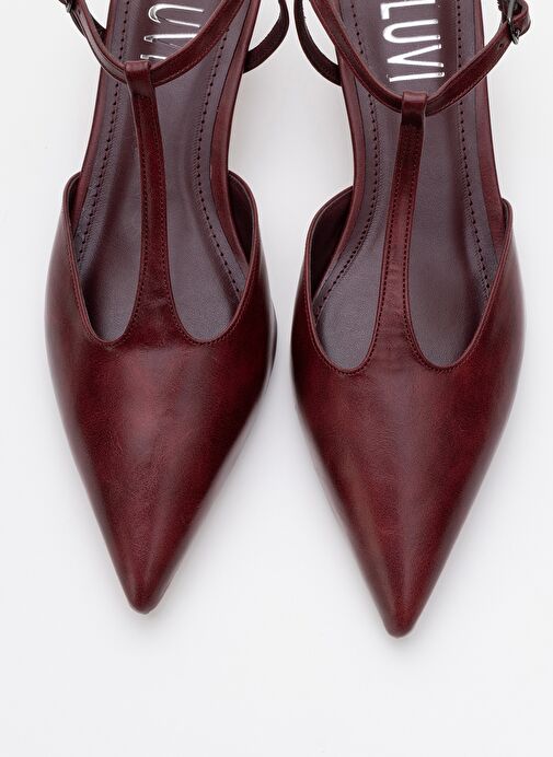 ASHER Bordo Cilt Sivri Burun Arkası Açık Kadın Kısa Topuklu Ayakkabı - Görsel 3