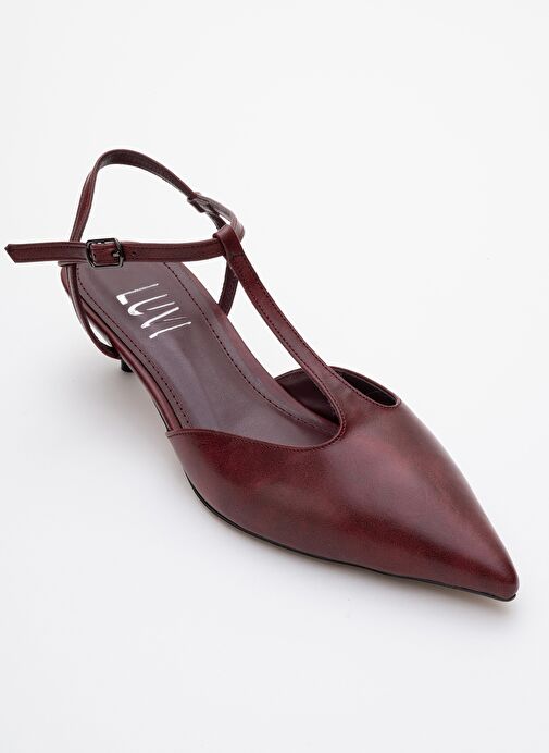 ASHER Bordo Cilt Sivri Burun Arkası Açık Kadın Kısa Topuklu Ayakkabı - Görsel 4