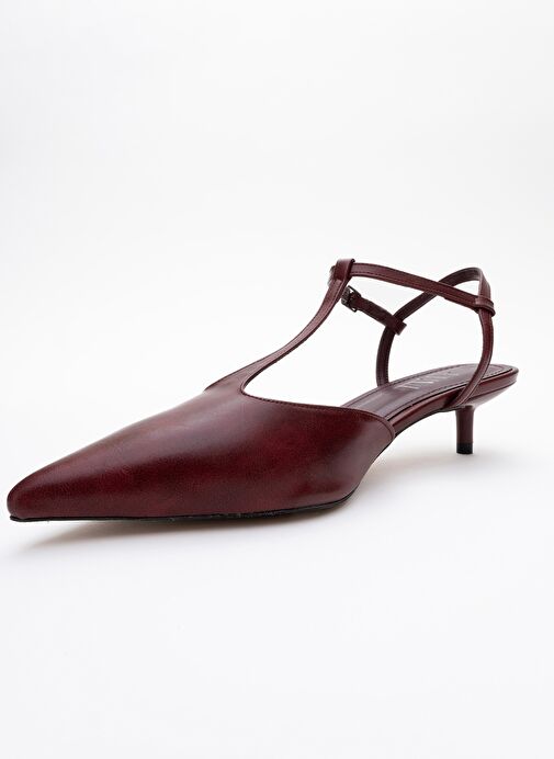 ASHER Bordo Cilt Sivri Burun Arkası Açık Kadın Kısa Topuklu Ayakkabı - Görsel 5