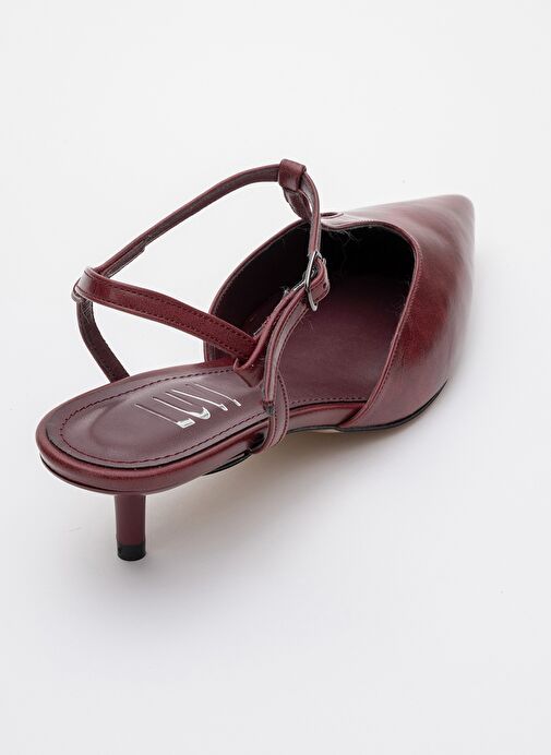 ASHER Bordo Cilt Sivri Burun Arkası Açık Kadın Kısa Topuklu Ayakkabı - Görsel 6