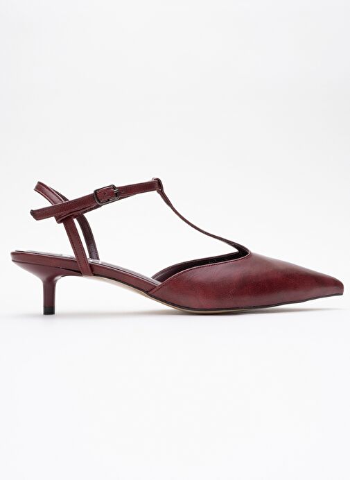 ASHER Bordo Cilt Sivri Burun Arkası Açık Kadın Kısa Topuklu Ayakkabı - Görsel 7
