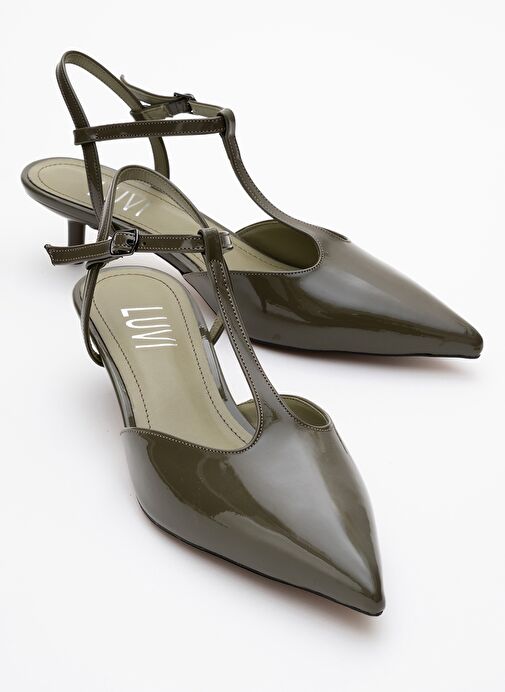 ASHER Haki Rugan Sivri Burun Arkası Açık Kadın Kısa Topuklu Ayakkabı - Görsel 2