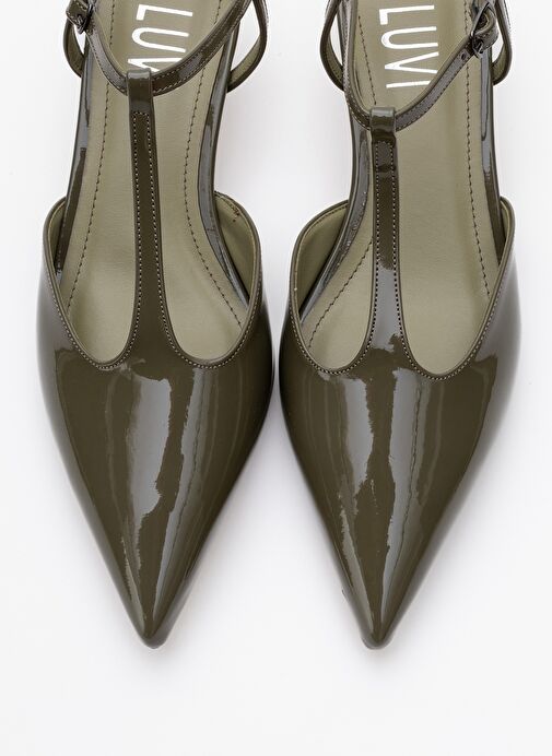 ASHER Haki Rugan Sivri Burun Arkası Açık Kadın Kısa Topuklu Ayakkabı - Görsel 3